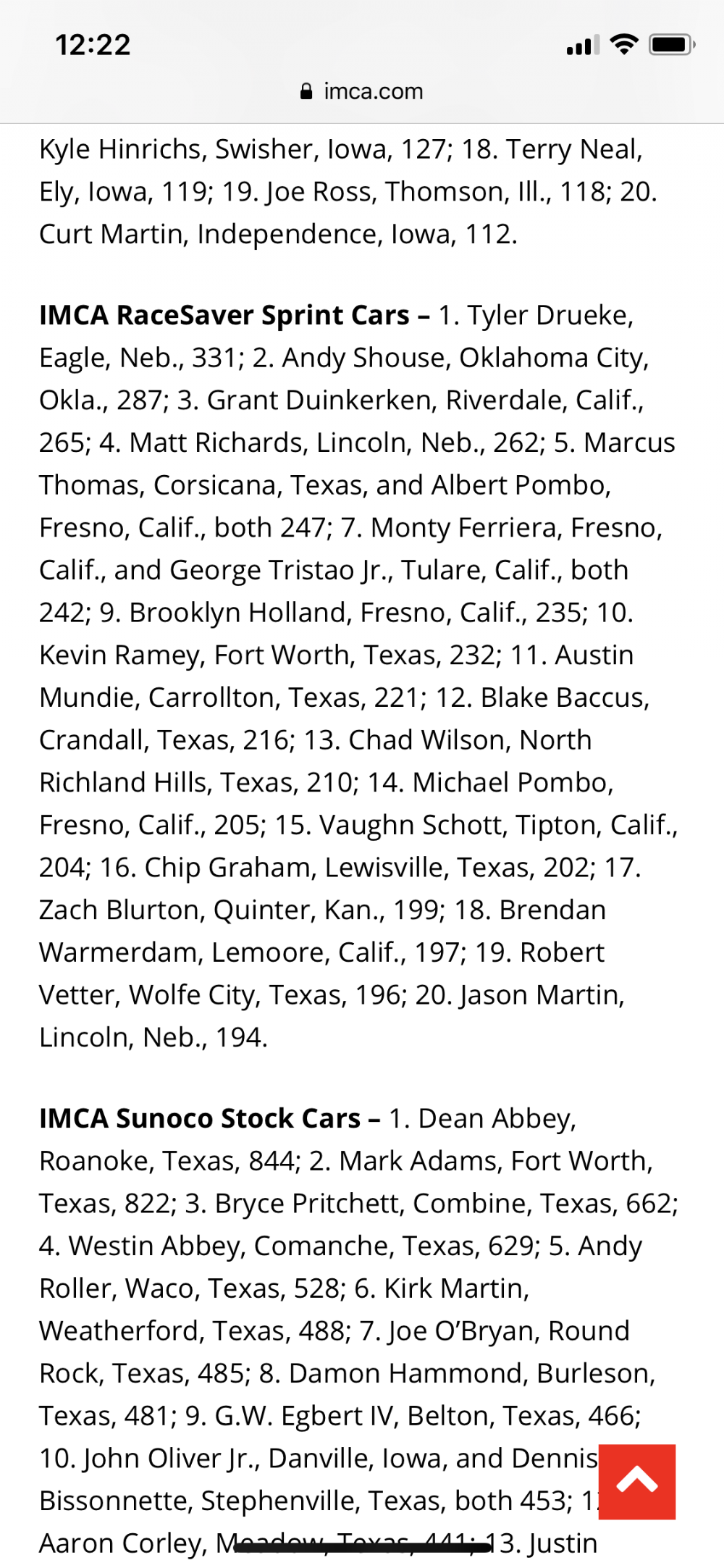 IMCA National Points